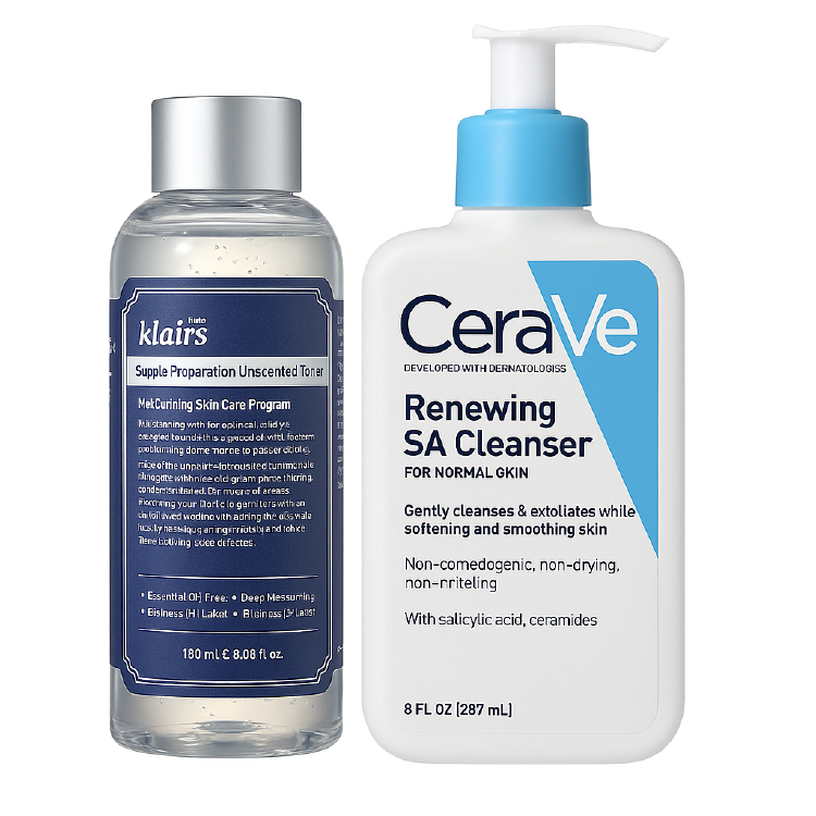 Detailed Skincare Comparison CeraVe Renewing SA Cleanser vs Klairs Supple Preparation Unscented Toner